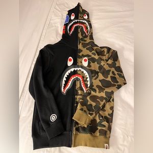 Bape A Bathing Ape RARE 1/2 Camo Tiger Shark Head Full Zipper Small